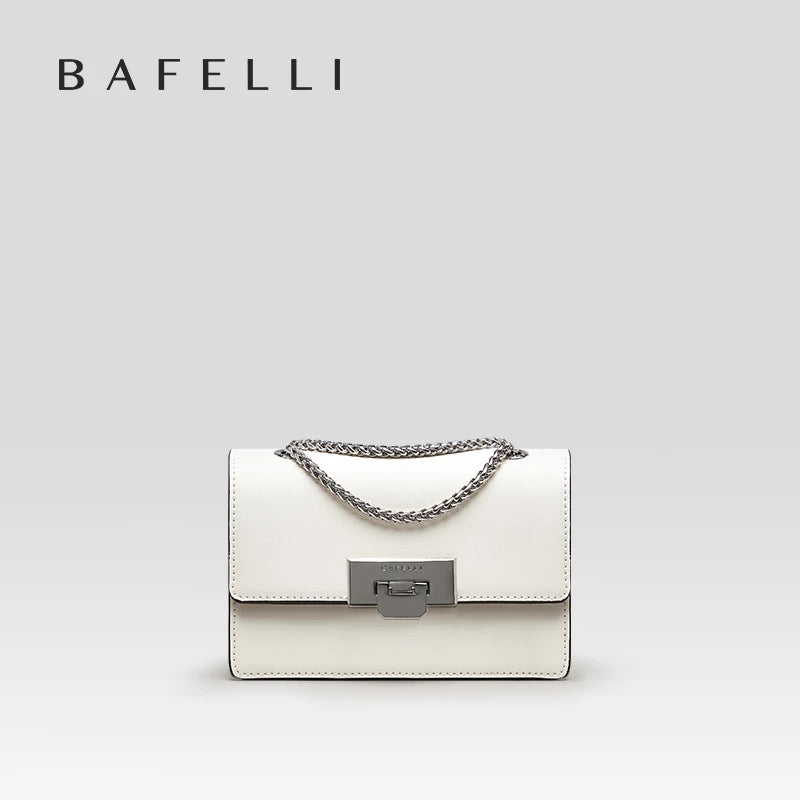 BAFELLI MINI CHAIN BAG WOMEN'S 2024 NEW HANDBAG FASHION SHOULDER CROSSBODY STYLIST COLLOCATION BOX PURSE LUXURY SILVER LEATHER