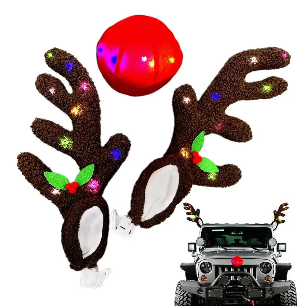 Christmas Car Decoration Accessories LED Lighted Up Reindeer Deer Antlers Car Costume Accessories For Trucks Cars Autos