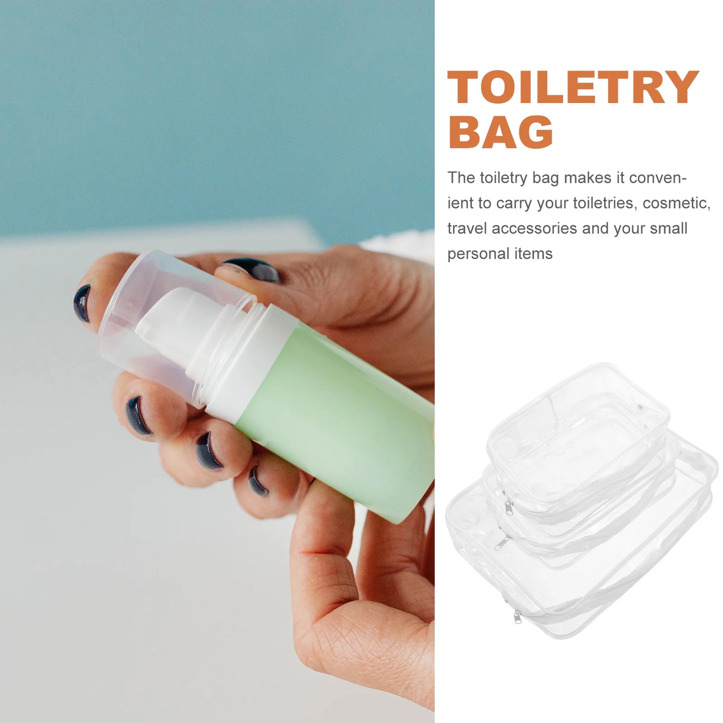 3 Pcs Transparent Toiletry Bag Pvc Storage Makeup Organizer Portable Travel Bags Personal Wash