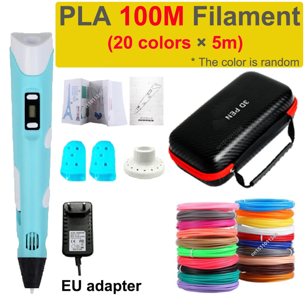 3D Printing Pen Children 3D Pen DIY Drawing Pens PLA Filament Birthday Christmas Boys Girls Gift For Kids With Travel Case