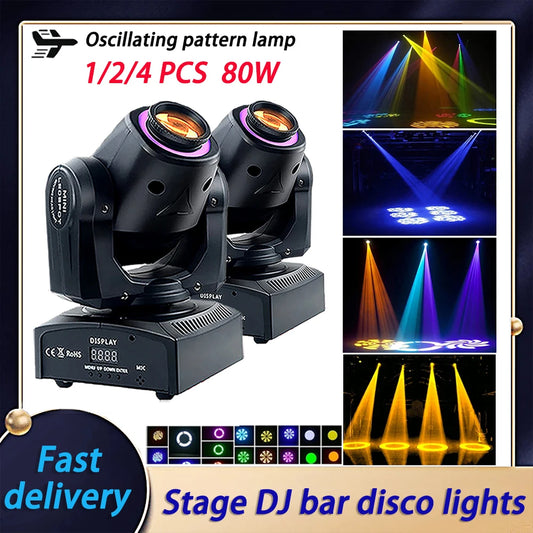 2024 LED Lights DJ Disco Shaking Head Flash 1/2/4PC 80W Moving Head Spotlight Pattern Lights Bar Club Performance Event Ballroom