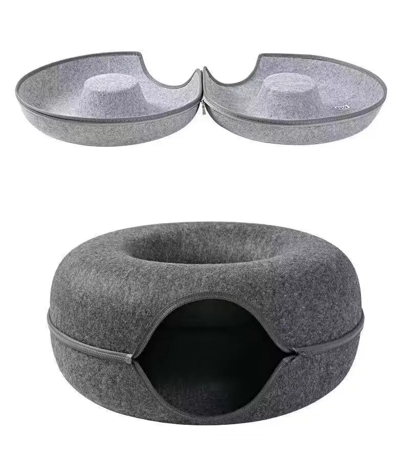 All Funny Donut Cat Bed Interactive Tunnel Pet Felt Indoor Toys Cats House Kitten Training Toy Cat Kennel Pets Supplies