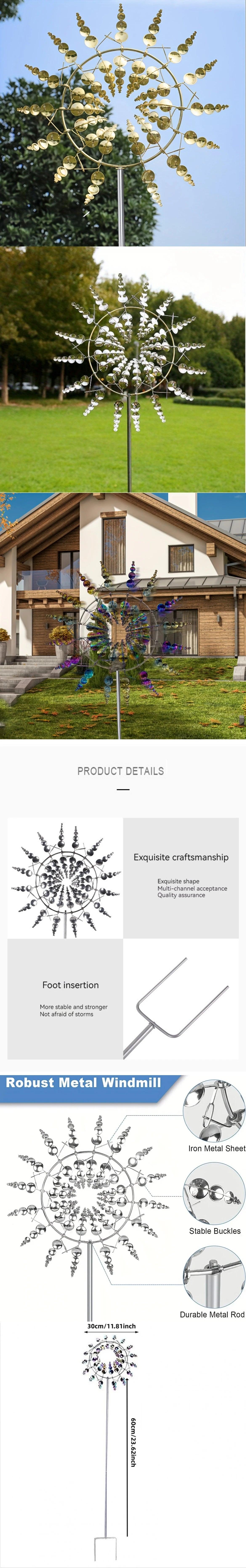 1pc Magical Kinetic Metal Windmill Spinner Unique Wind Powered Catchers Creative Patio Garden Lawn Outdoor Courtyard Decoration