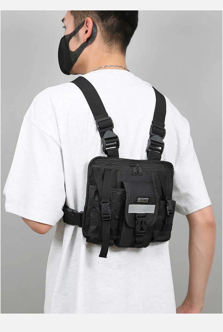 Chest Bag Waist Pack Men's Chest Pack Hip Hop Streetwear Tactical Vest Bag For Men Double Strap Design Shoulder Bag For Men Sac