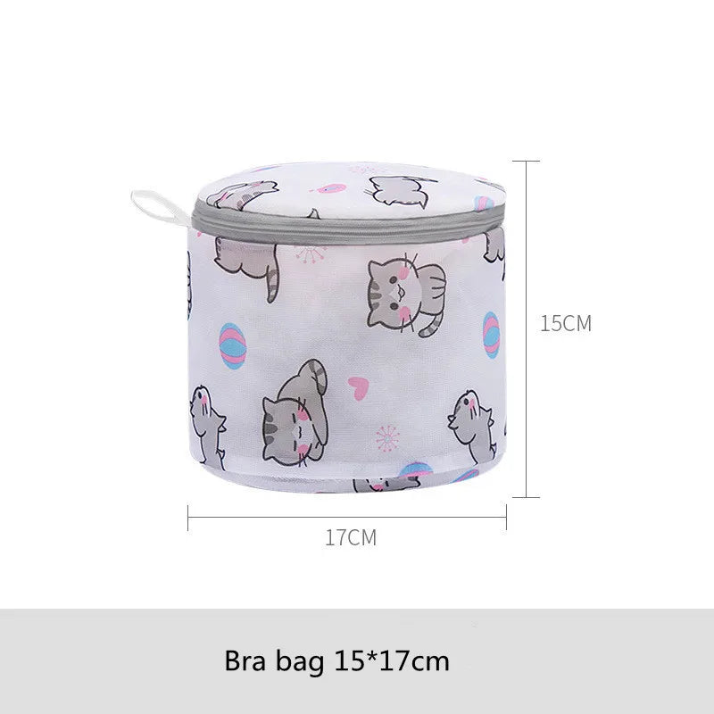 Cartoon Cat Printing Laundry Bag for Washing Machines Lingerie Wash Bags Foldable Dirty Clothes Bag Bra Underwear Laundry Basket