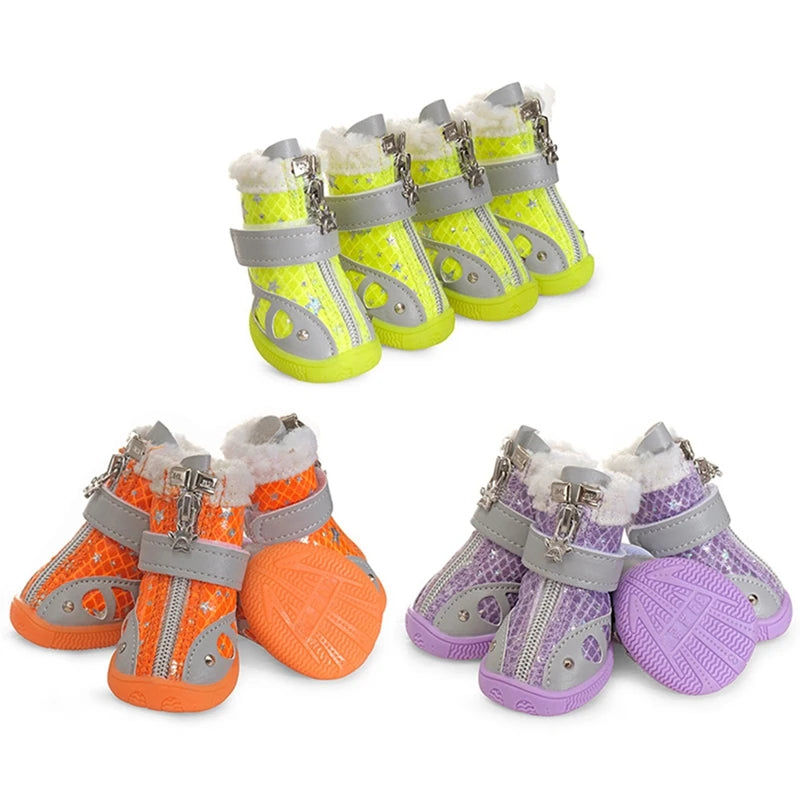 4pcs Shoes for Small Dogs Cute Breathable Dog Booties with Zipper Easy to Wear Anti-Slip Soft Pet Shoes Puppy Boots All Seasons