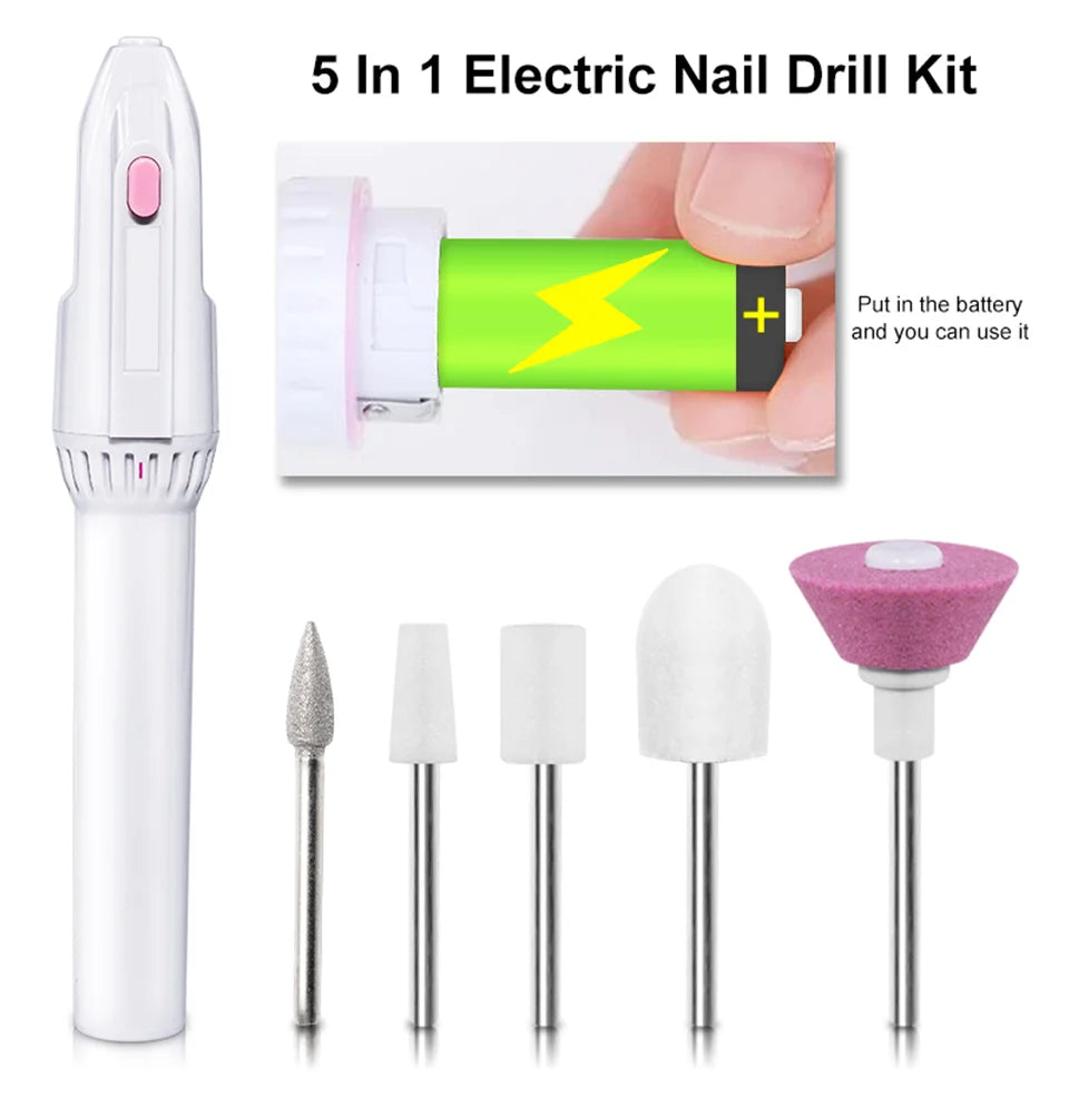 5 In 1 MINI Electric Nail Drill Kit Manicure Pedicure Grinding Polishing Nail Art Sanding File Pen Tools Machine