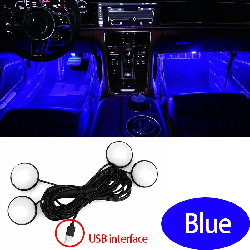 Car Foot Ambient Light Car Foot Lamp LED Foot Light Car Interior Atmosphere Backlight Mood Foot Light 4 In 1 RGB Decorative Lamp