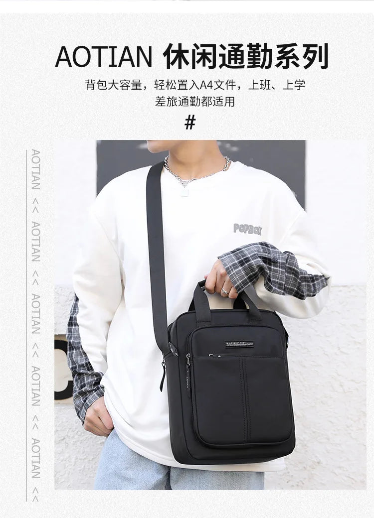 AOTIAN Vertical Men's Casual Shoulder Bag Waterproof Oxford Cloth Business Crossbody Handbag Simple and Fashionable Sling Bag