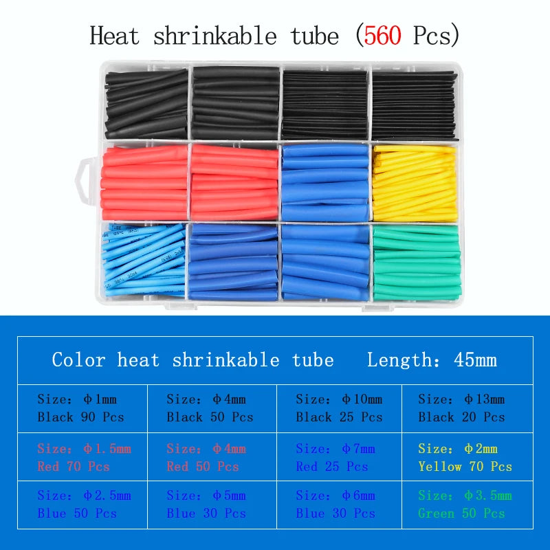 2:1 Heat Shrink Tube127/164/328/140/530/560/580/780pcs Shrinking Assorted Polyolefin Insulation Sleeving Wire Cable Sleeve Wrap