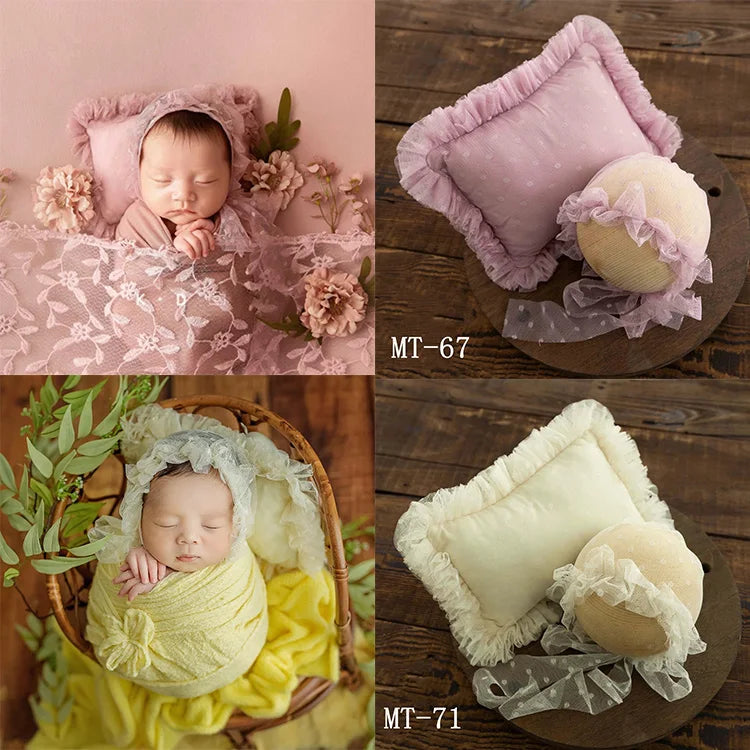 0-1 Month Newborn Baby Photography Props Lace Pillow Hats 2pcs/Set Baby Girl Boy Posing Props Newborn Picture Props Accessories