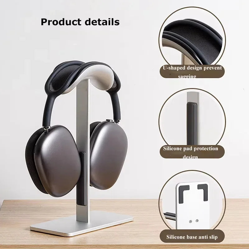 Aluminum Alloy Headphone Stand Detachable Auto-sleep Headset Holder Display Shelf for Airpods Max with Anti-Slip Silicone Pad