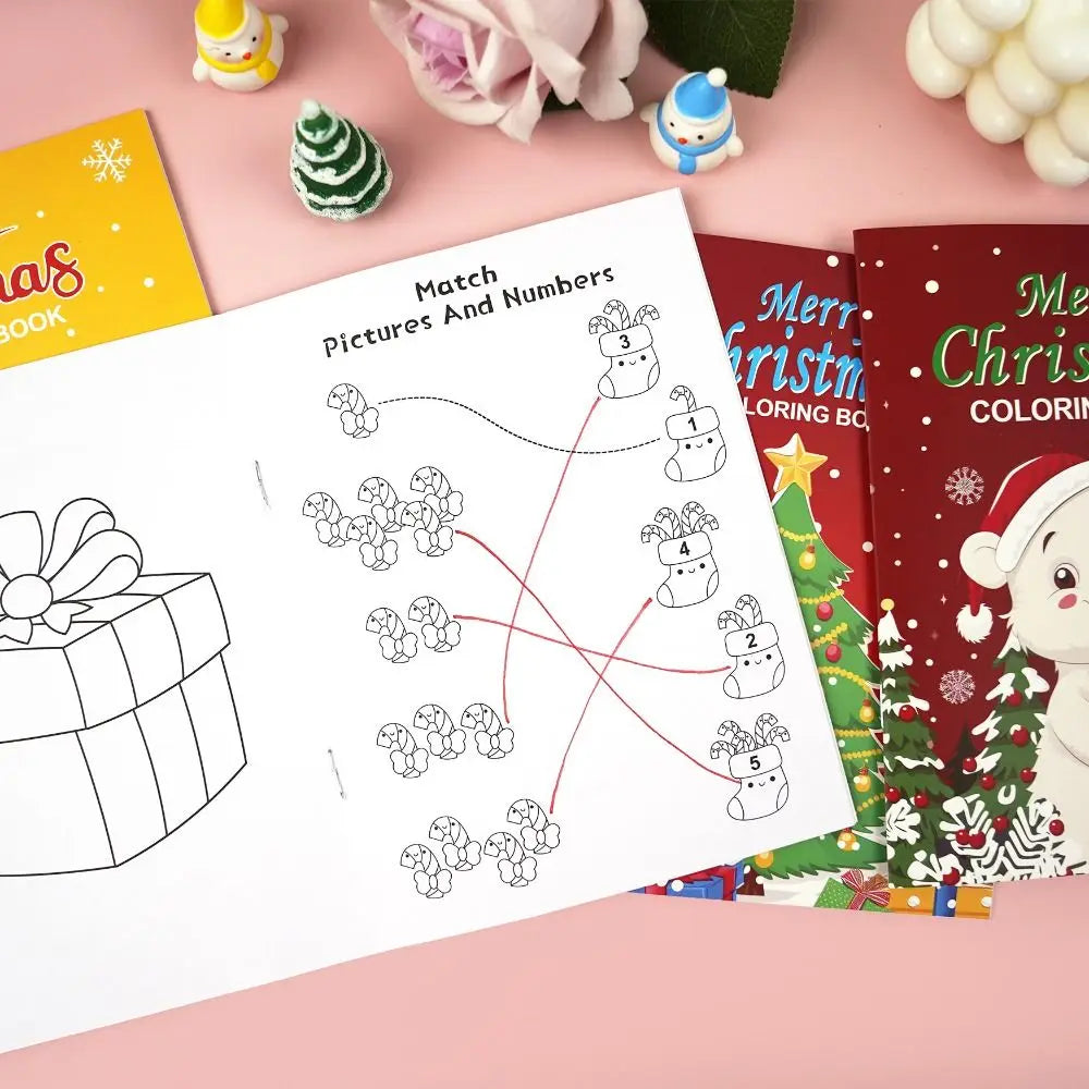 8PCS High Quality Christmas Theme Coloring Book Educational Montessori Gift Doodles Book Drawing Games Toys For Children