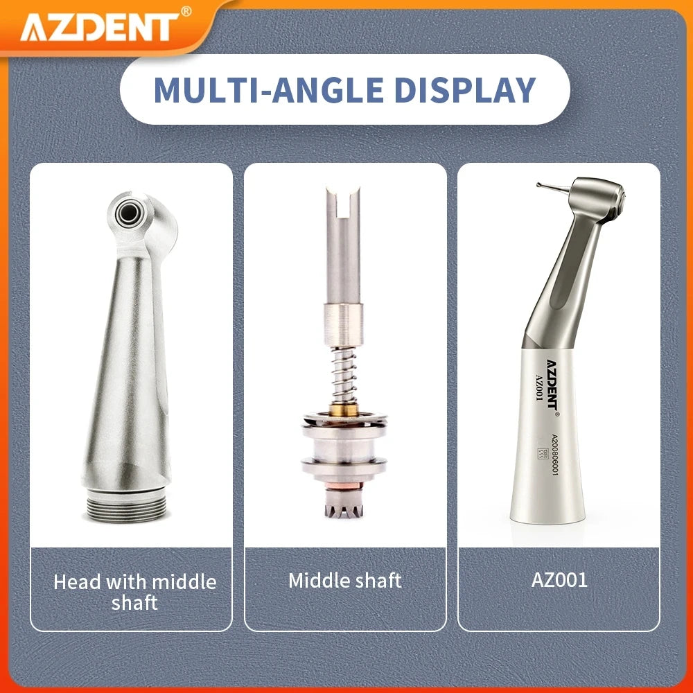 1PC AZDENT Dental Low Speed Handpiece 1:1 Contra Angle for ø2.35mm CA Burs Push Button Straight NoseCone Air Motor 2/4 Holes