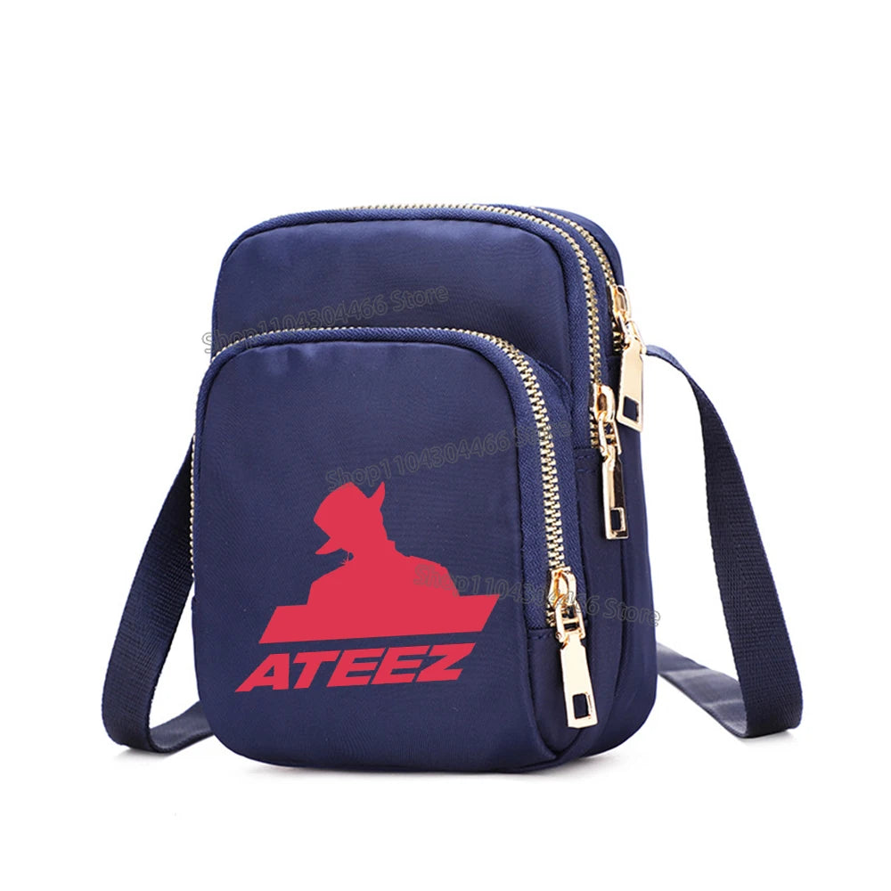 Ateez Merch Kpop Bag for Women Cell Phone Purse Crossbody Nylon Bags Shoulder Strap Handbag Female Teenagers Underarm Square Bag