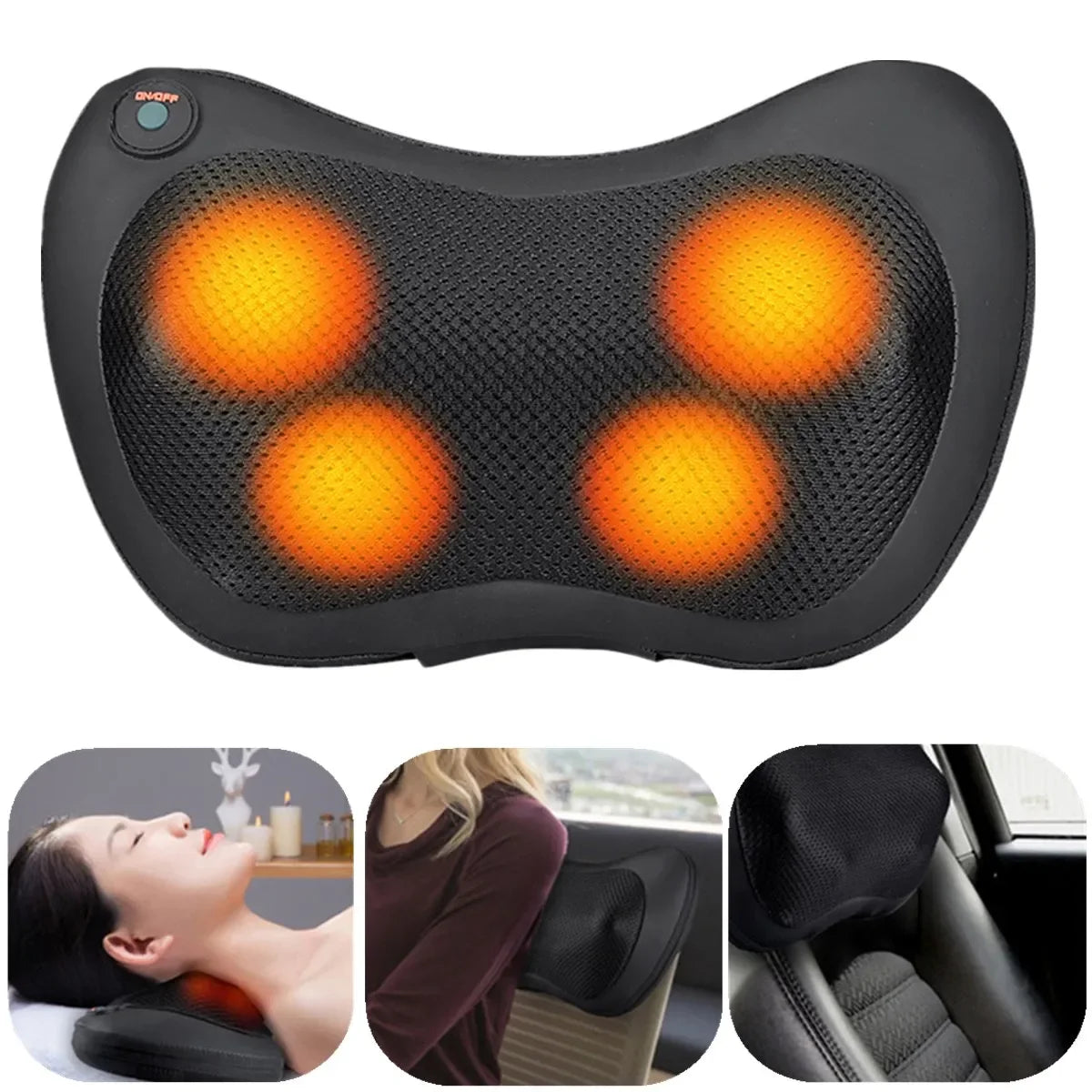 4-Heads Shiatsu Massage Pillow 3 speed Electric Head Relax Infrared Heating Shoulder Back Neck Cervical Massager for Car Home