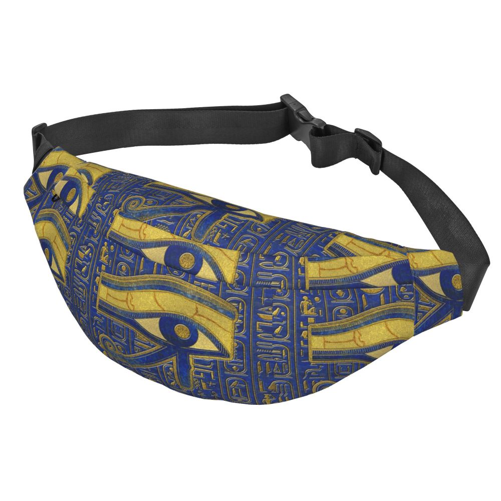 Ancient Gold Pharaoh Egypt King Tut Fanny Bag Custom Egyptian Hieroglyphic Sling Crossbody Waist Pack Hiking Phone Money Pouch