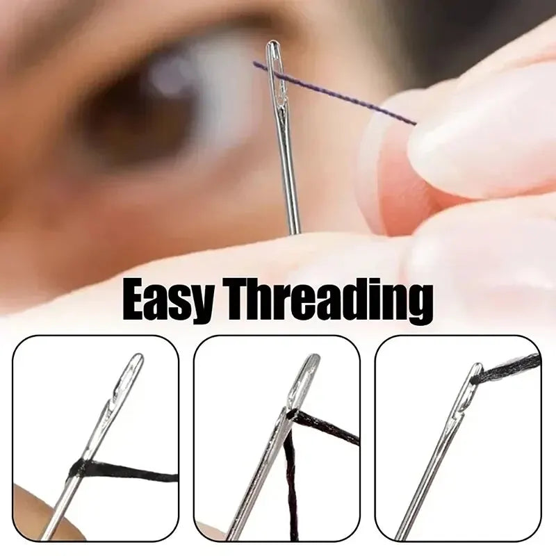 30pcs Blind Sewing Needle Elderly Stainless Steel Quick Automatic Self-Threading Needle Stitching Pins DIY Punch Needle Threader