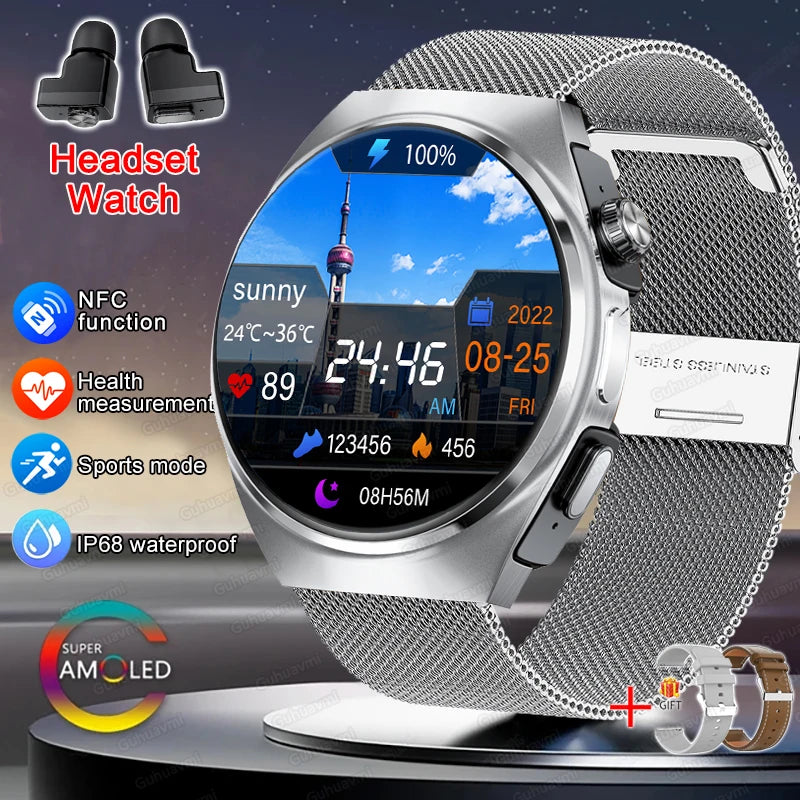 2024 New Smart Watch TWS Headset Two In One Wireless Bluetooth Dual Earbuds Call Health Monitor Sport Tracker NFC Smartwatch man