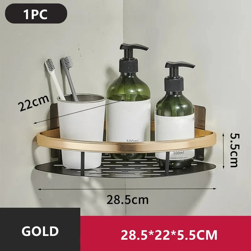 Bathroom Shelf Aluminum Alloy Shampoo Rack Makeup Storage Organizer Shower Shelf Bathroom Accessories No Drill Wall Corner Shelf