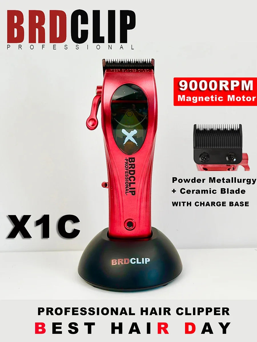 BRDCLIP X1C 9000RPM Magnetic Motor Hair Clipper Professional Barber Hair Cutting Machine Salon Trimmer for Men with Charge Base