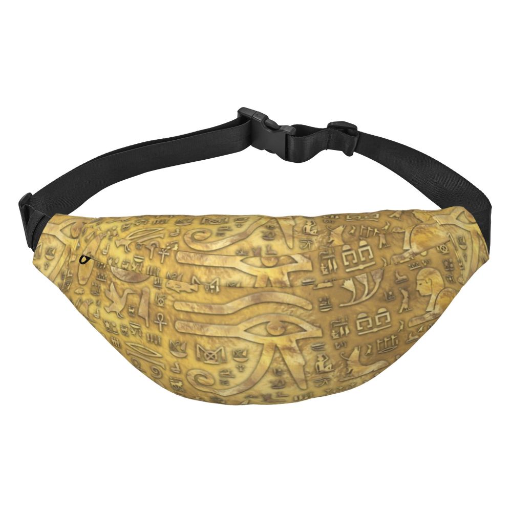 Ancient Gold Pharaoh Egypt King Tut Fanny Bag Custom Egyptian Hieroglyphic Sling Crossbody Waist Pack Hiking Phone Money Pouch