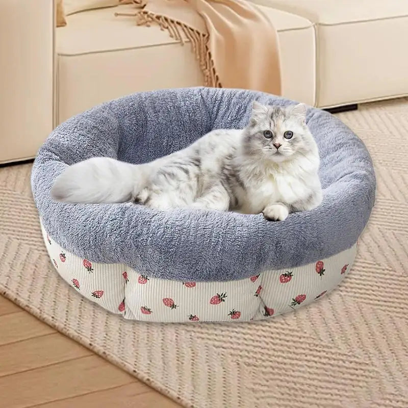 Cat Beds For Indoor Cats Donut Cuddler Pet Round Bed Machine Washable Calming Soft Cat Bed All Seasons Warm With Non-Slip Bottom