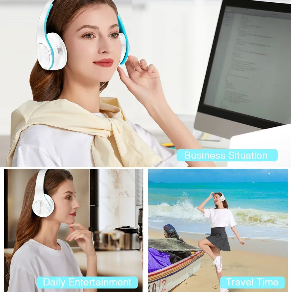 2024 Colorfuls Music Earphones Wireless Stereo Headphones Bluetooth Headset with Mic Support TF Card Phone Calls