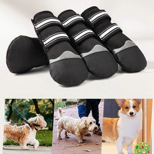 4 Pieces Nonslip Dog Boots Reflective Puppy Shoes Soft Sole Dog Paw Protectors, Adjustable Pet Boots for Small Medium Large Pets