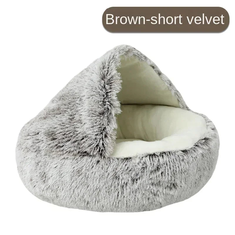 1PC Cat Beds Round Soft Plush Burrowing Cave Hooded Cat Bed Donut for Dogs Cats Comfortable Self Warming Dog Bed Pet Accessories