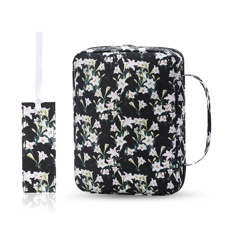 Bible Cover Case Floral Bible Cover Bag for Women, Stylish Functional Portable Bible Carrying Case Pockets Zipper Study