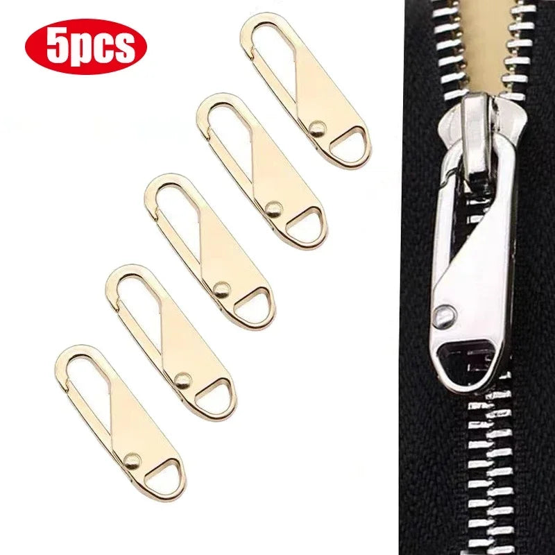 5Pcs Detachable Zipper Puller Metal Zipper Head Repair Kits Universal Replacement for Luggage Purse Bags Clothes Zipper Slider