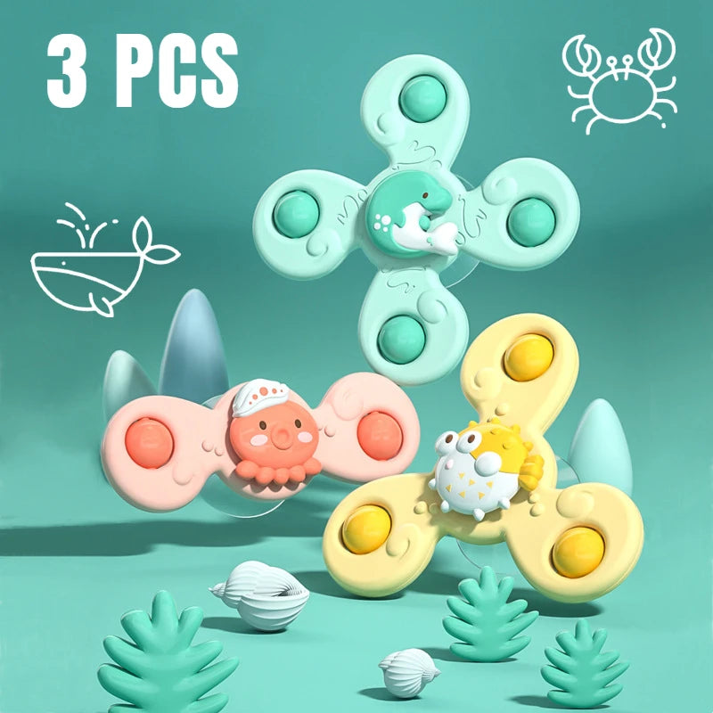 3Pcs/Set Baby Bath Toys Funny Bathing Sucker Spinner Suction Cup Cartoon Rattles Fidget Educational Toys For Children Boys Gift