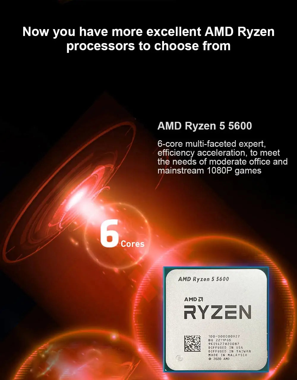 AMD Ryzen 5 5600 R5 5600 5000 Series 6-Core 12-Thread 3.5 GHz CPU Processor 7NM L3=32M Socket AM4 DDR4 New But without cooler