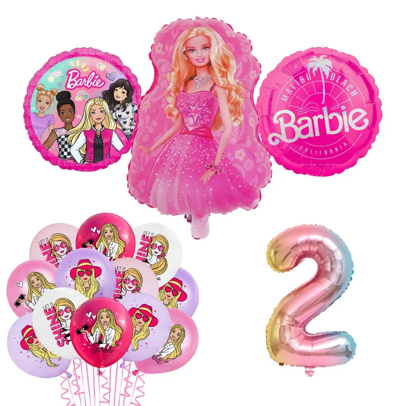 Barbie Birthday Party Supplies Pink Girl Disposable Tableware Banner Cupcake Topper Background Princess Balloons Gift Bag