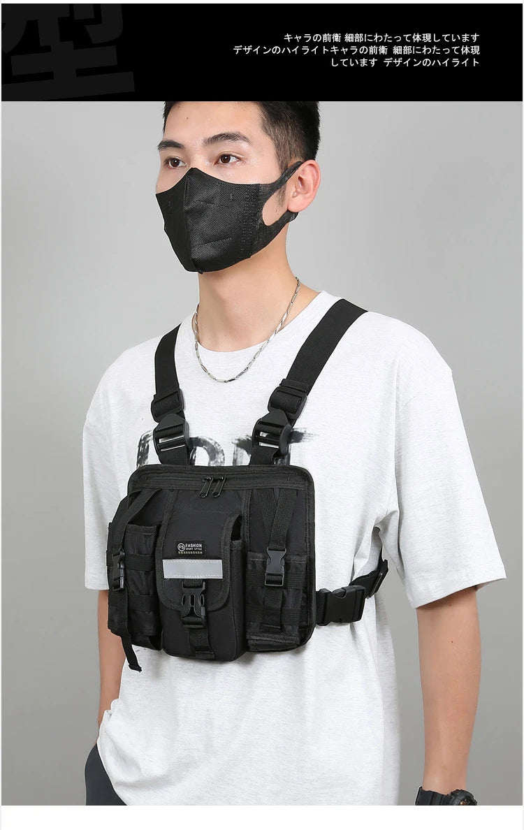 Chest Bag Waist Pack Men's Chest Pack Hip Hop Streetwear Tactical Vest Bag For Men Double Strap Design Shoulder Bag For Men Sac