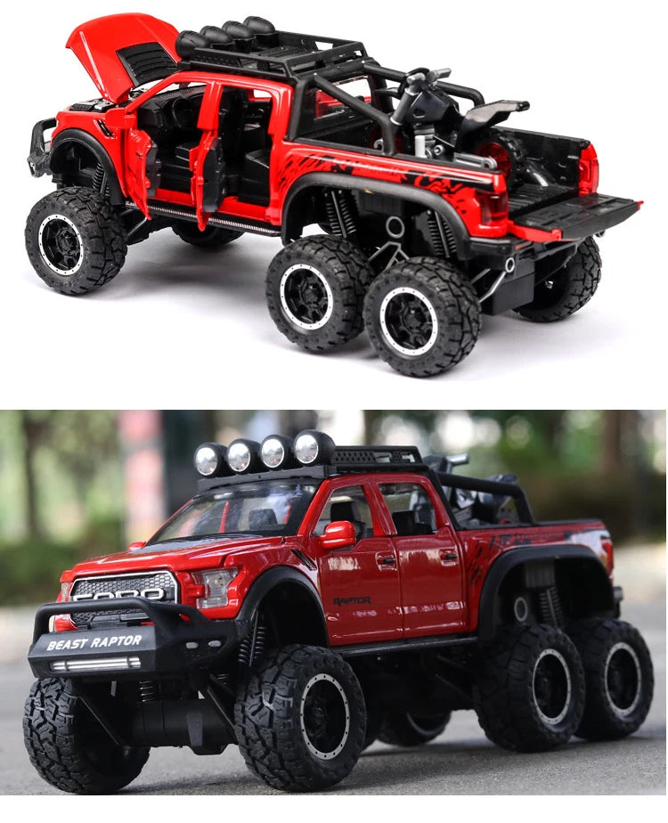 1:24 Pickup Trucks for Boys F150 Raptor Diecast Metal Model Car with Sound and Light for Kids Age 3 Year and up Blue