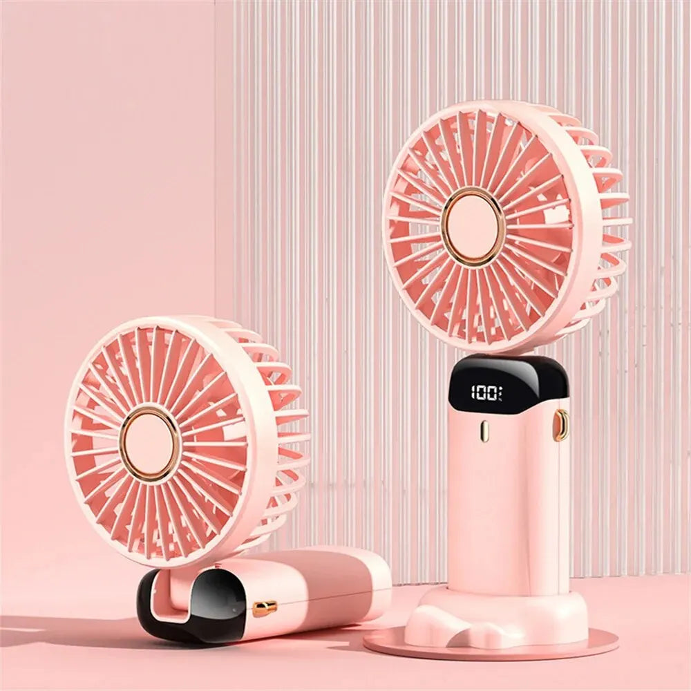 4000mAh Handheld Mini Fan Foldable Portable Neck Hanging Fans 5 Speed USB Rechargeable Fan with Phone Stand and Display Screen