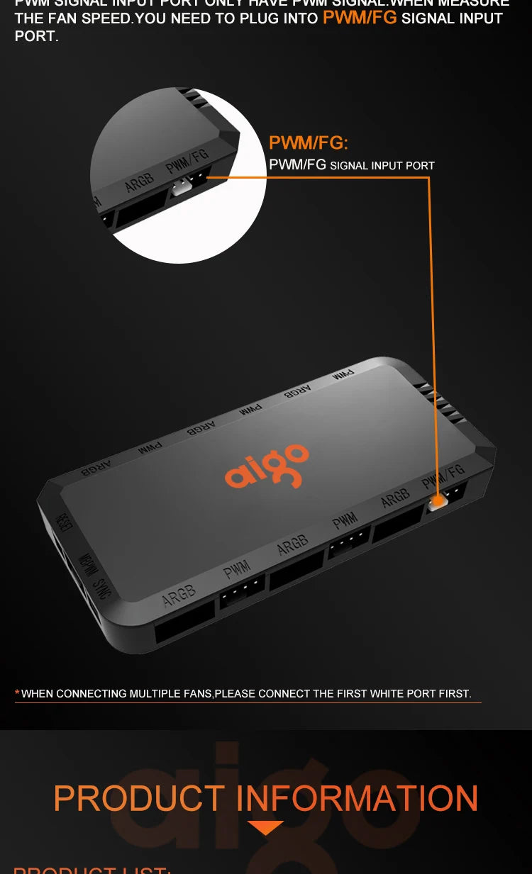 Aigo APC1 4Pin PWM 6 ARGB Ports 3Pin 5v Speed Controller Universal Computer Regulator PC Case Cooling Fan Hub remote control