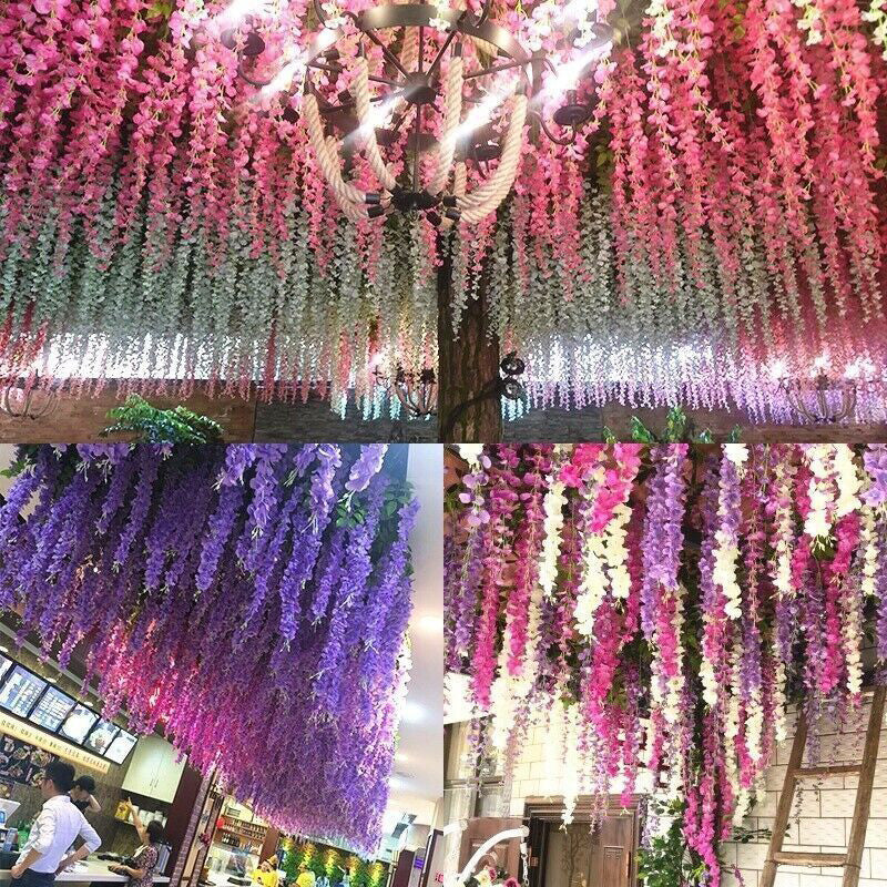 12pcs Artificial Wisteria Flowers String Hanging Garland Outdoor Wedding Garden Arch Decoration Home Party Decor Fake Flower