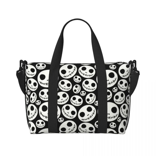 Custom Halloween Skeleton Jack Skellington Beach Tote Bag for  The Nightmare Before Christmas Compartment Beach Gym Travel Bags