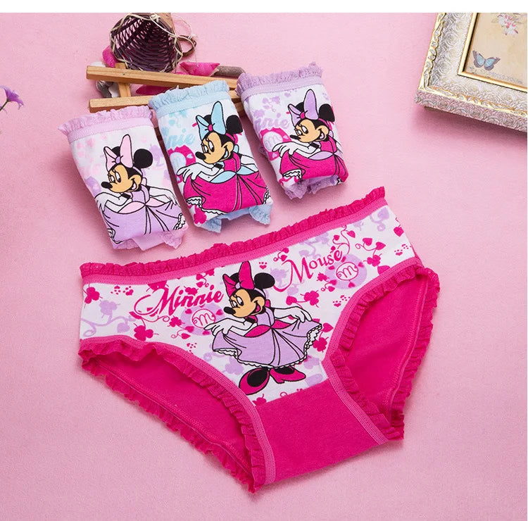 4 Pack Disney Mickey Mouse Children's Panties Classic Cute Minnie Mickey Mouse Cartoon Girls Cotton Briefs