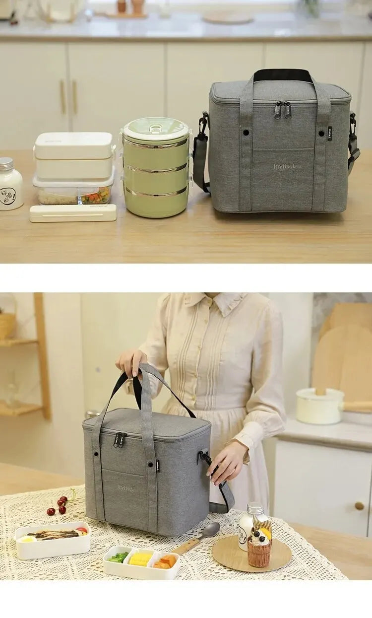 1pc Insulated Lunch Bag For Men/Women, Reusable Large Lunch Cooler Box Tote Shoulder Strap For Work Office Picnic Beach Travel F