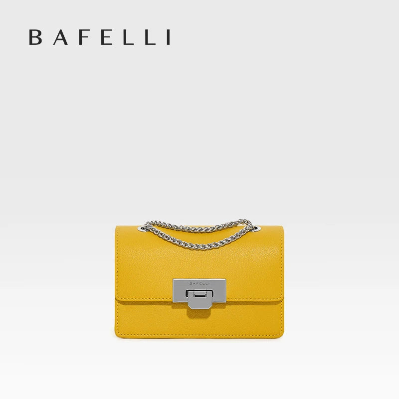 BAFELLI MINI CHAIN BAG WOMEN'S 2024 NEW HANDBAG FASHION SHOULDER CROSSBODY STYLIST COLLOCATION BOX PURSE LUXURY SILVER LEATHER