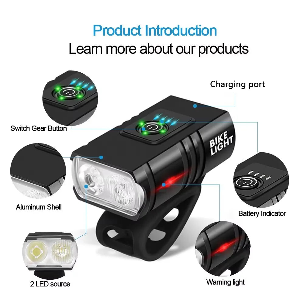 BK02 Bike Light USB Rechargeable T6 LED Bicycle Lights 6 Modes MTB Flashlight Bicycle Headlight for Cycling Bicycle Front Lamp