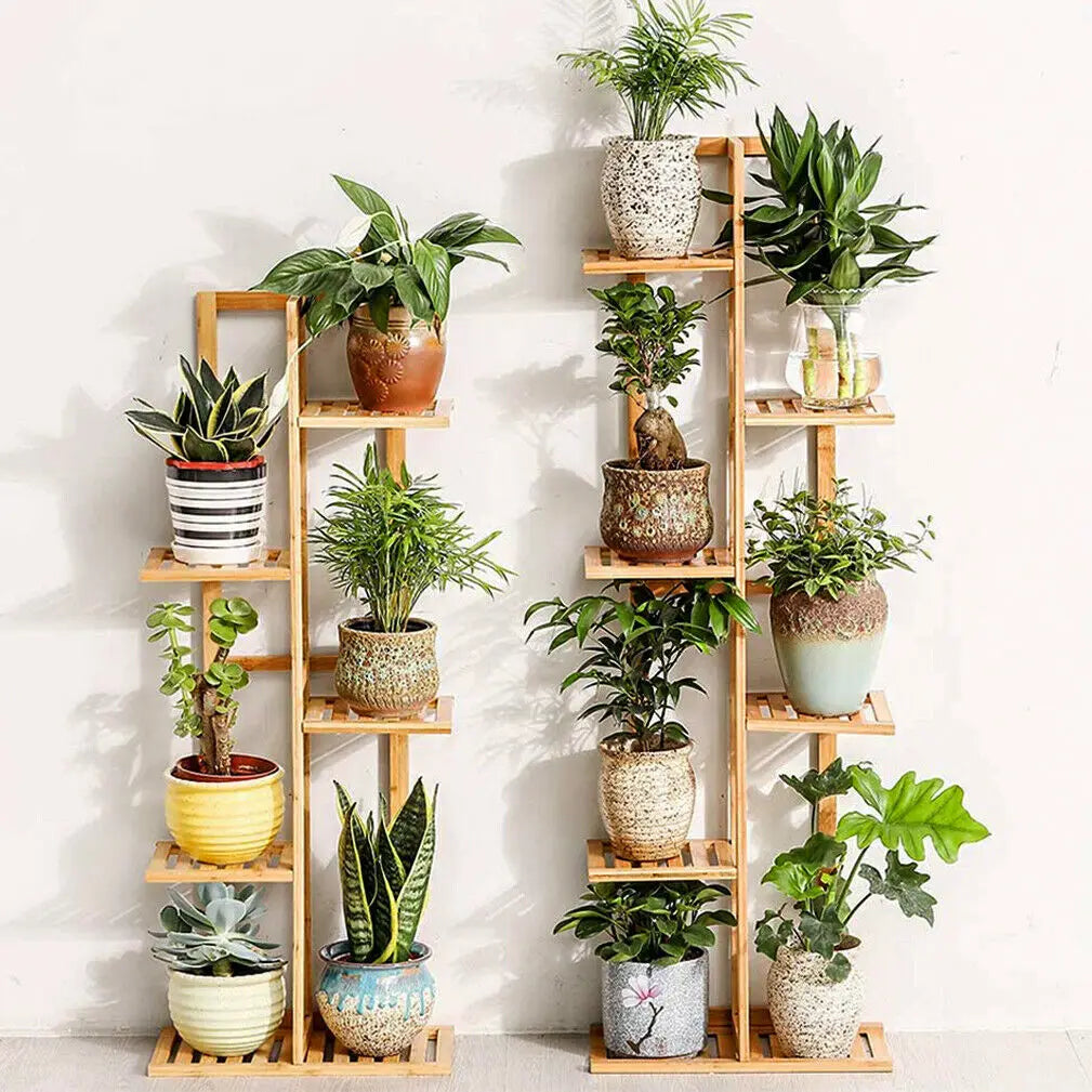 6/7 Pot Vertically Bamboo Flower Shelf Rack Plant Stand Pots Display Corner Shelving Home Indoor Outdoor