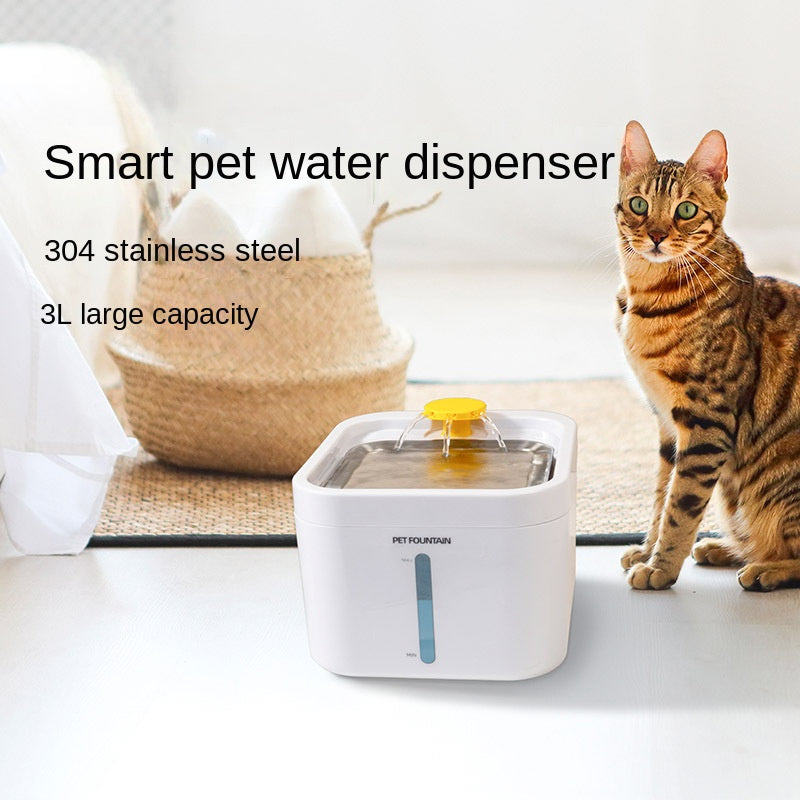 Automatic Cat Water Fountain with Stainless Steel Tray Recirculate Filtering Pet Cats Water Dispenser Auto Cat Drinker