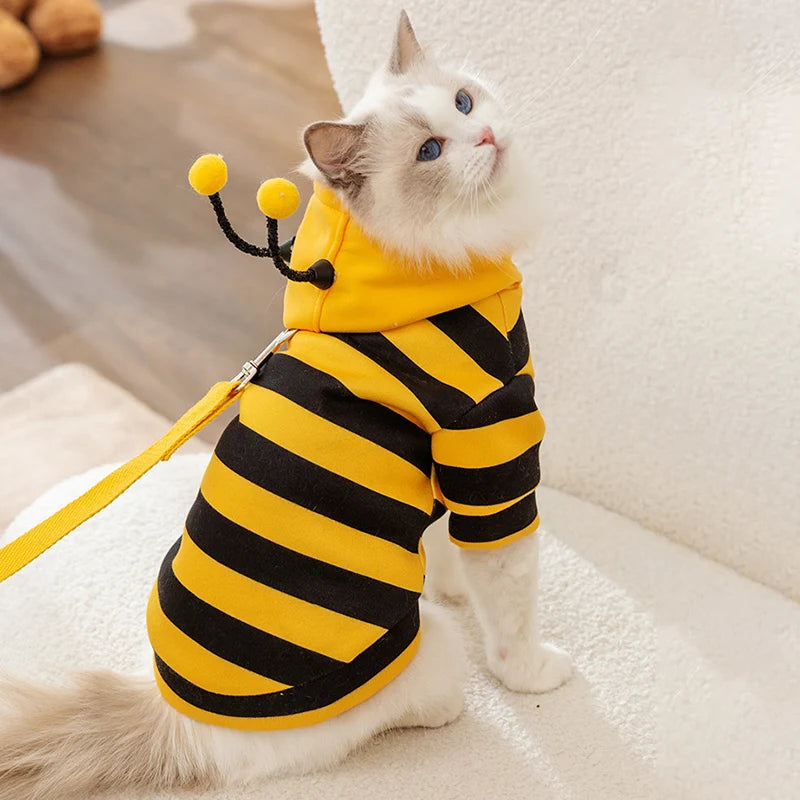 Bee Designer Dog Cat Cosplay Costume Funny Outfit Pet Hoodies Christmas Sweater Warm Coat for Small Dogs Cute Puppy Clothes