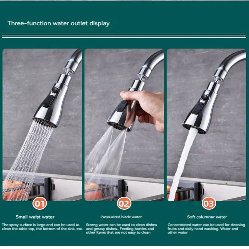 360°Kitchen 3-step Adjustable Tap Splashproof Extender Household Universal Booster Sprayer Universal Tap with Swivel Spout