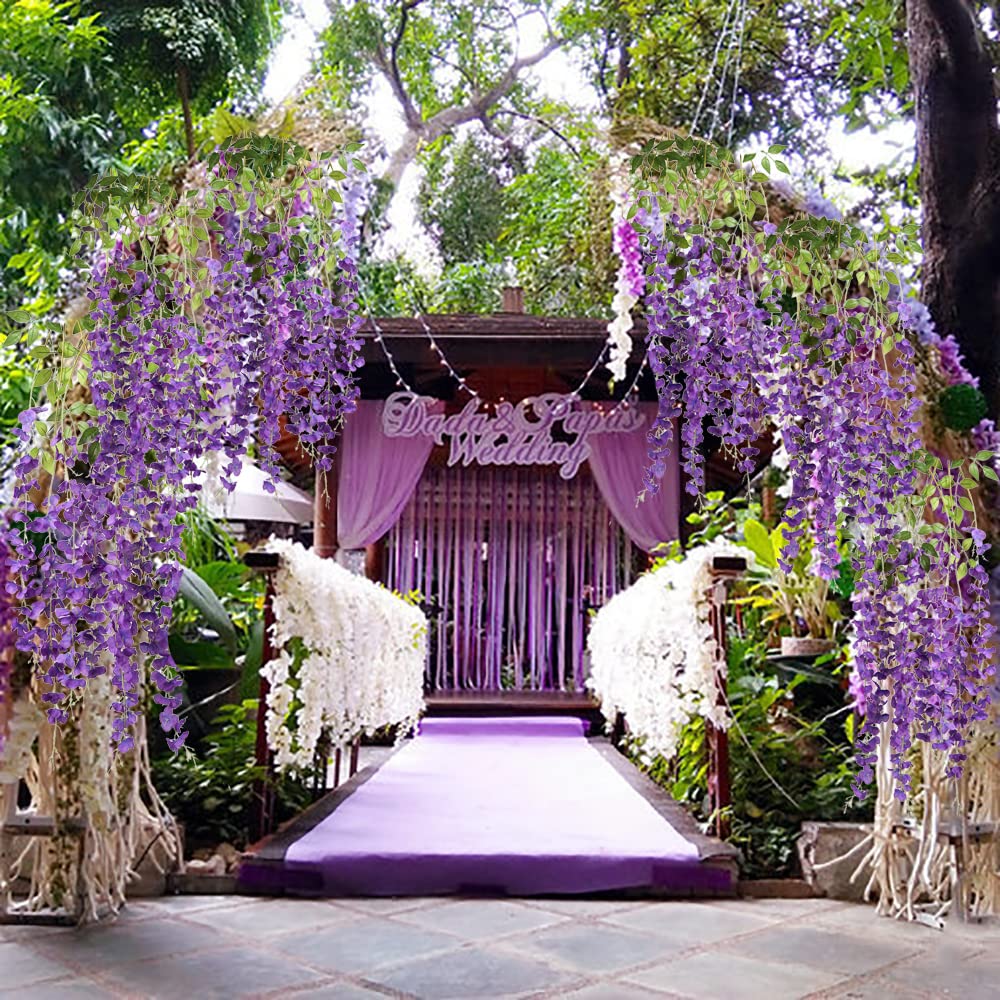 12pcs Artificial Wisteria Flowers String Hanging Garland Outdoor Wedding Garden Arch Decoration Home Party Decor Fake Flower